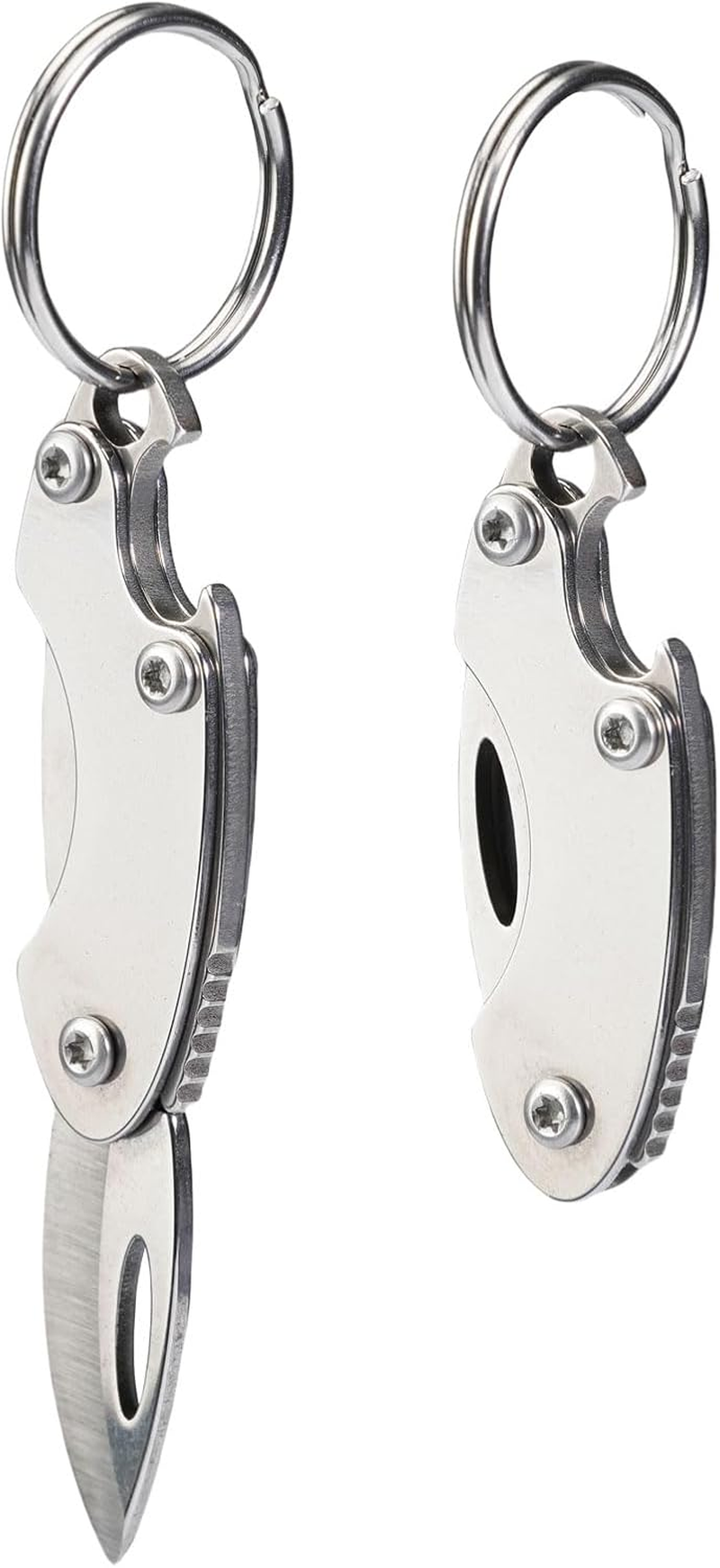2-Pack Olive-Shaped Stainless Steel Folding Knives &ndash; Compact, Multi-Functional EDC Tool with Bottle Opener, Keychain Attachment, and Sharp 7Cr Steel Blade (1.65" Closed, 0.35 Oz) image number 2