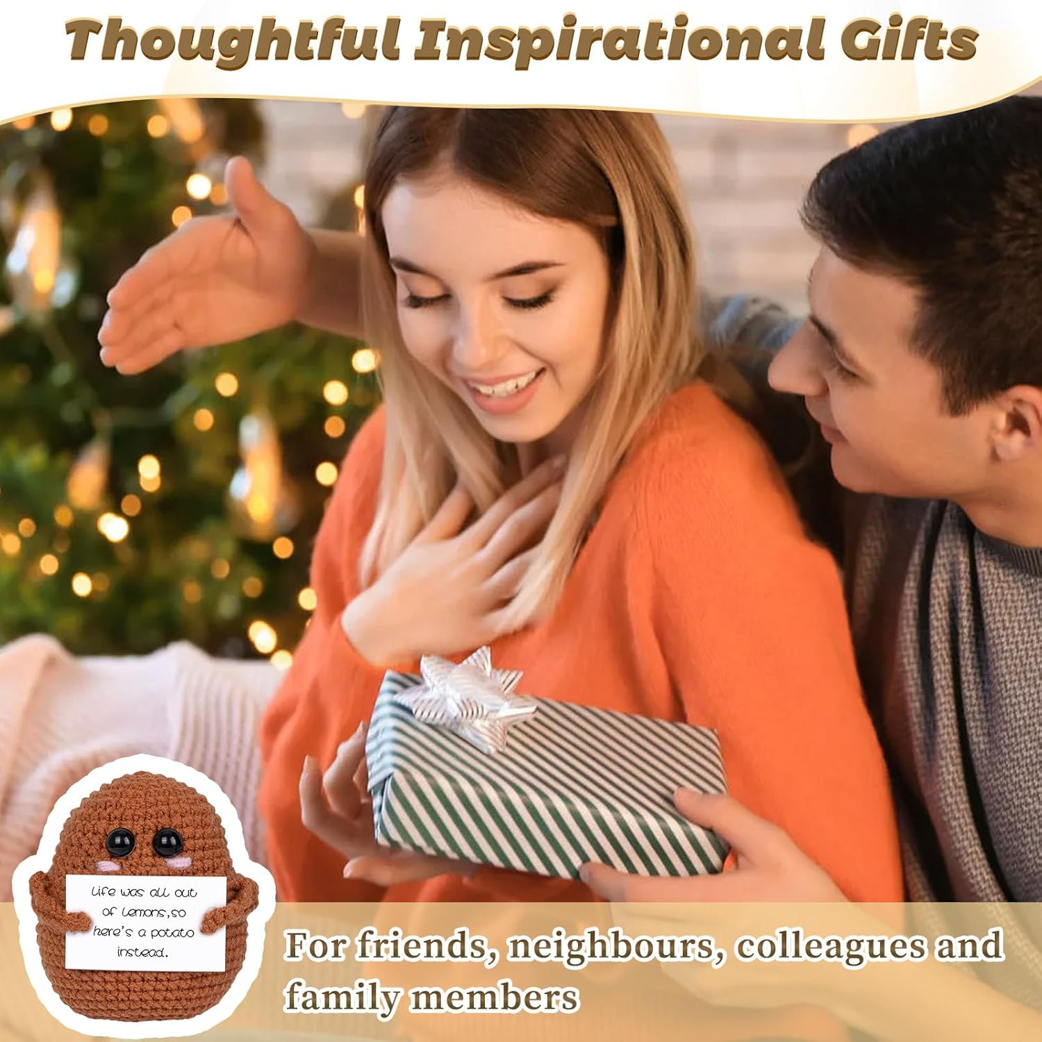 Funny Positive Emotional Support Potato Mini Crochet Potato with Positive Affirmations Cards for Inspirational Novelty Gifts and Party Decorations