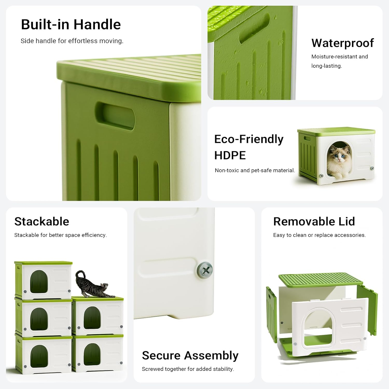 UPET Outdoor Cat House Weatherproof - Stray Cat Shelter with Cushion, Insulated Waterproof Cat Houses for Outdoor Cats, Stackable Elevated Feral Cat Shelter for Indoor/Outdoor Use image number 3