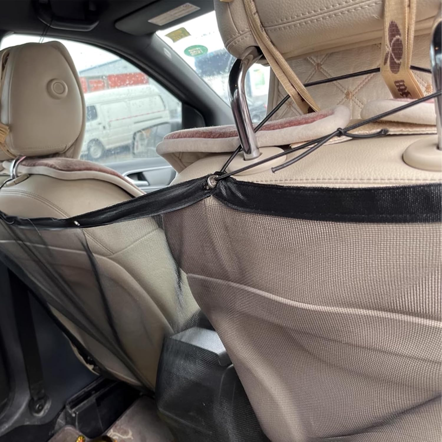 Dog Car Barrier Guard Netting Mesh, 115 X 62 Cm Car Pet Barrier Safety Net for Dog with Adjusting Rope and Hook, Mesh Dog Guard for Car Boot, Dog Car Divider Net for Suvs, Van, Truck, Vehicles image number 3