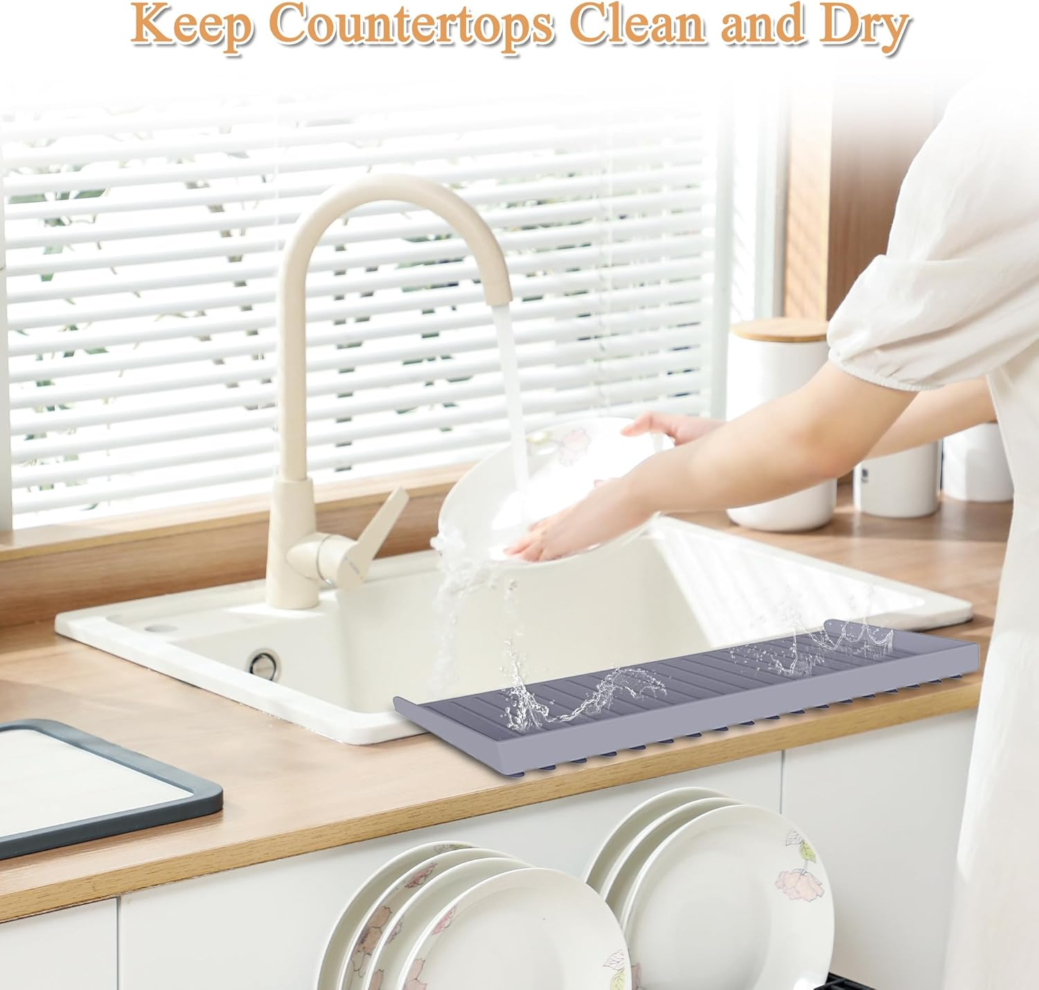 Silicone Sink Edge Protector, Sink Protectors for Kitchen Sink Splash Guard Stainless Steel, Granite, Quartz Countertop Protector for Kitchen and Bathtub Sink (Gray) image number 6