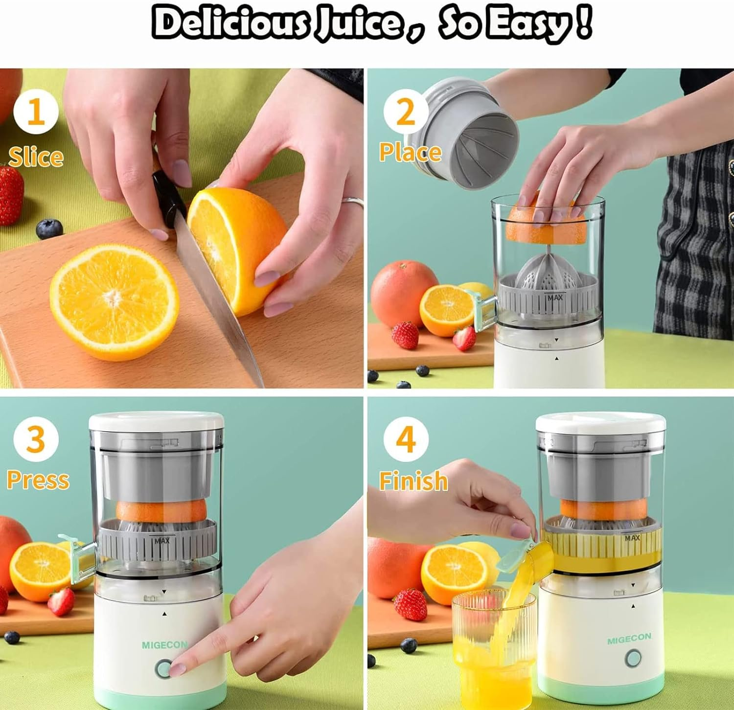 Citrus Juicer,Fruit Press,Hands-Free Portable USB Charging Powerful Fruit Squeezer Suitable for Citrus Fruits Apple and Pear image number 6