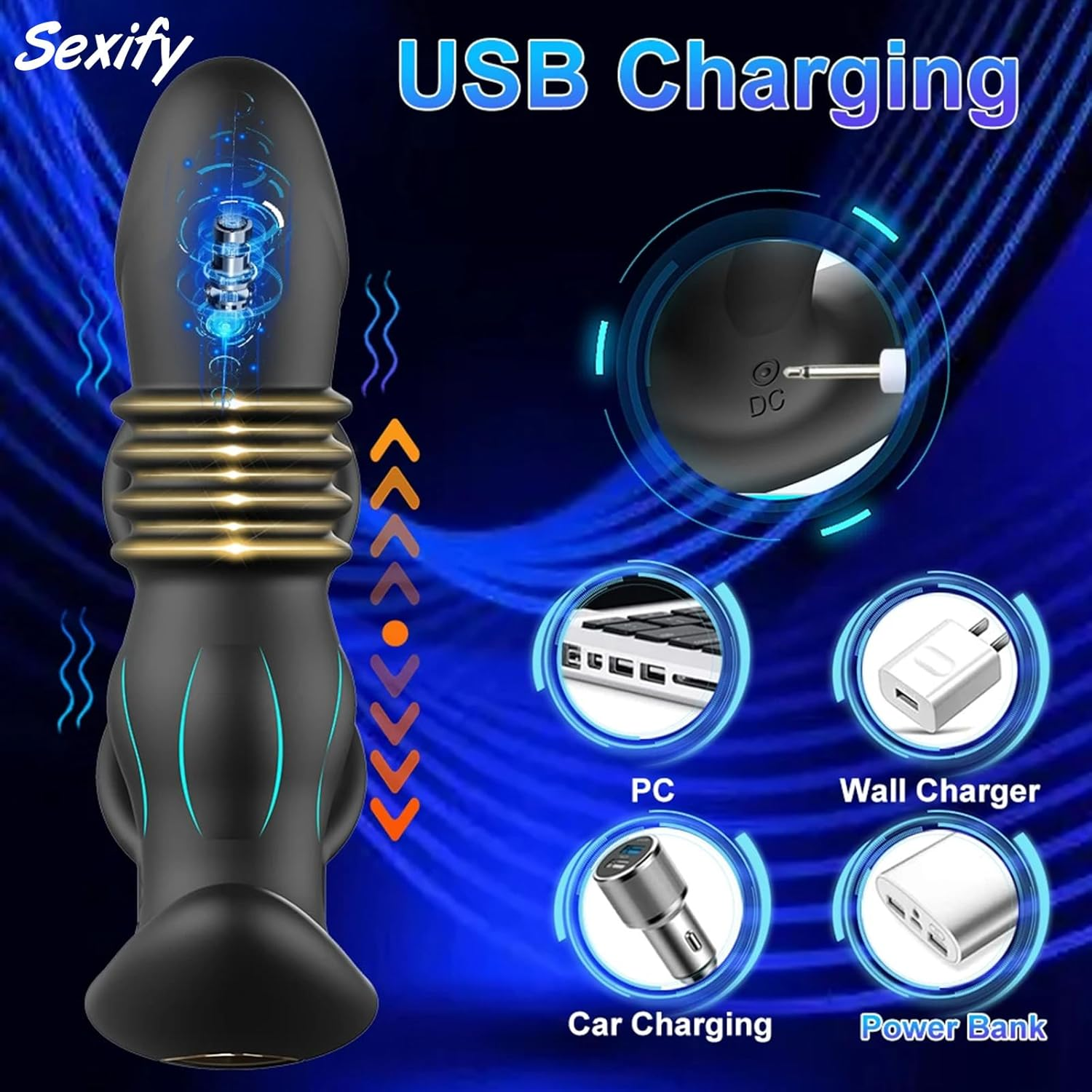 Thrusting Anal Vibrator Prostate Massager &ndash; Dual Cock & Scrotum Ring Anal Toy Butt Plug with Thrust & Vibration Modes, App Control Anal Male P Spot Telescopic Prostate Massager Dildo for G-Spot Men Couples Waterproof Adult Sex Toy image number 1