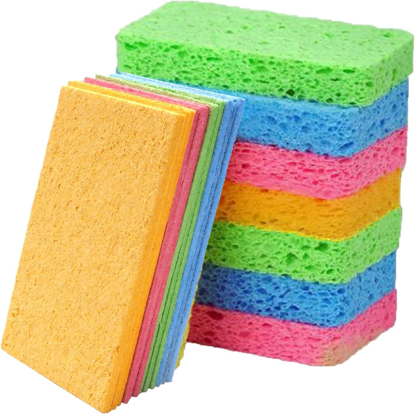 Wowled Biodegradable Kitchen Sponges Washing Up, 12 Pack Natural Compostable Cellulose Cleaning Sponges Colourful Sponge for Home Car Daily Use image number 2