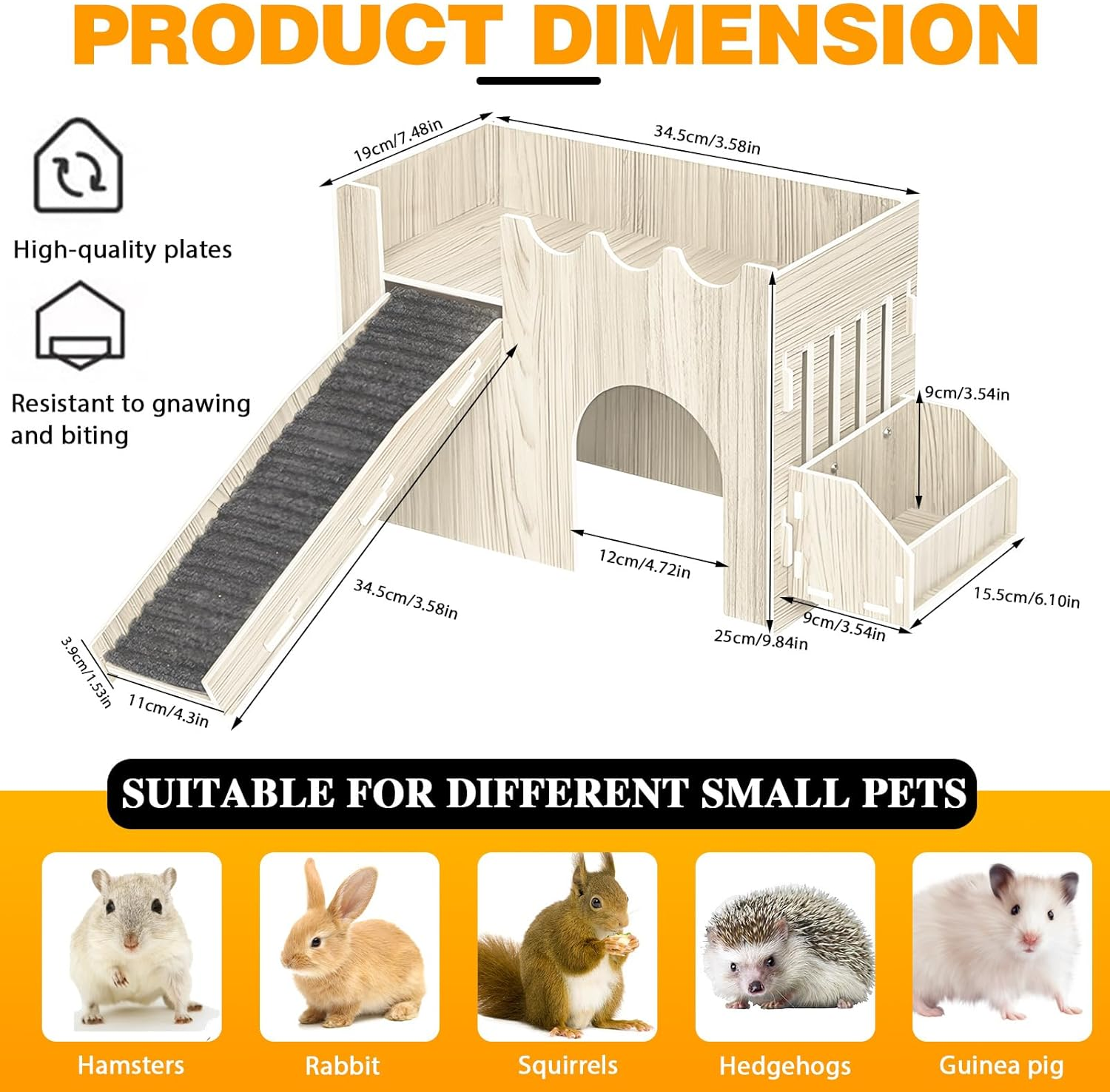 Wooden Guinea Pig Castle, Guinea Pig Houses and Hideouts with Feeding Basin, Rabbit Castle for Indoor Bunnies (Beige Color) image number 3