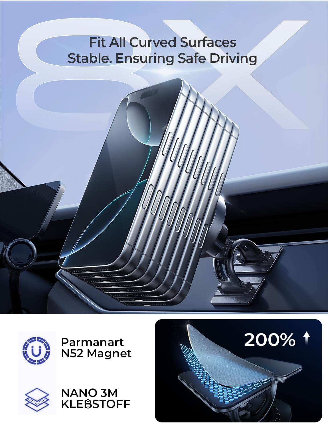 LISEN for Qi2.2 25W Magsafe Car Charger Mount，[Top Spec with Cooling Fan＆95W Custom Adapter] Magnetic Wireless Car Charger Fast Charigng for Iphone 17/16 Pro Max plus Air with Ios26，Vent or Dashboard image number 6