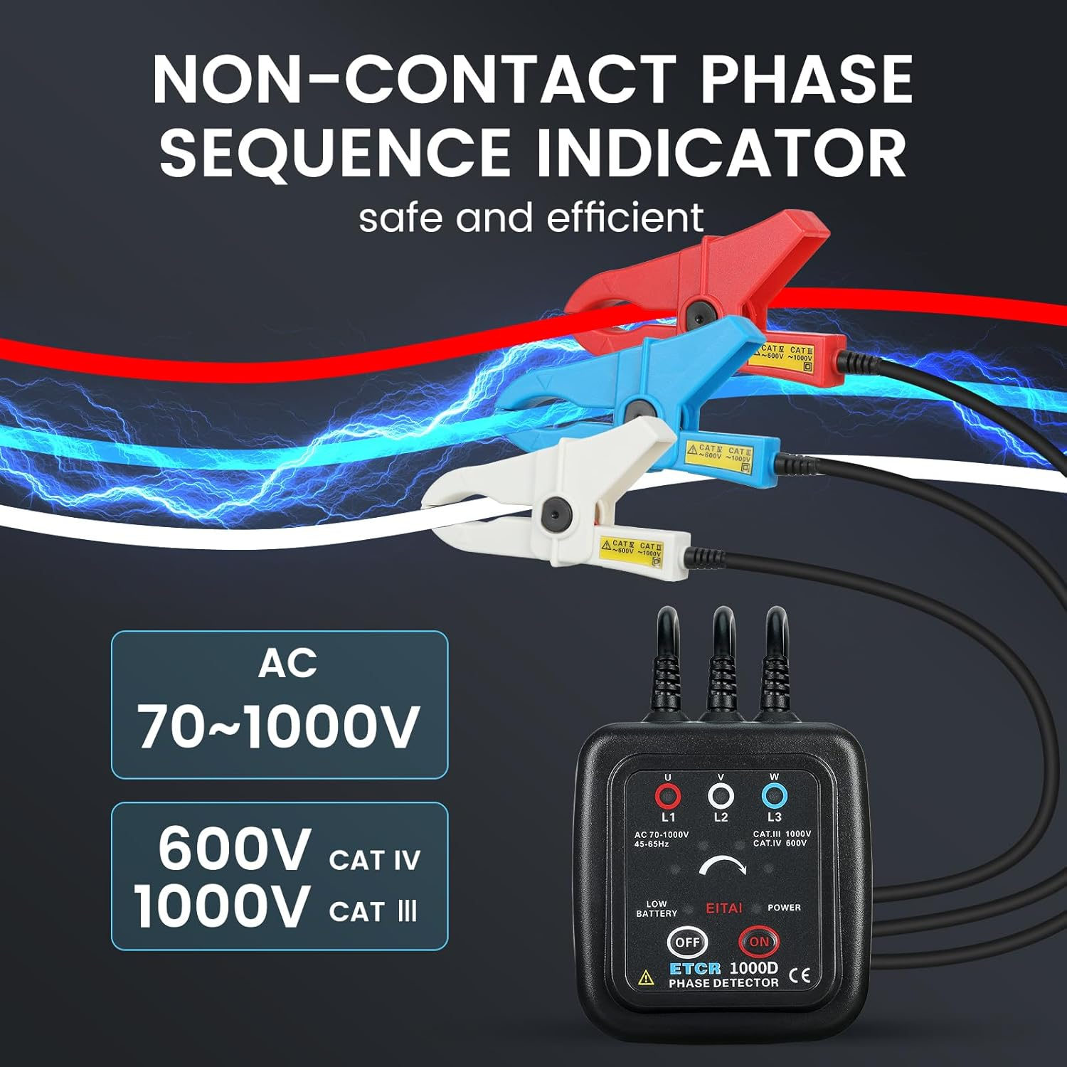 EITAI-ETCR1000D Non-Contact Phase Sequence Tester, AC 70V-1000V, &Phi;1.6Inch/40Mm, Manufacturer Direct Sales, Phase Rotation Meter