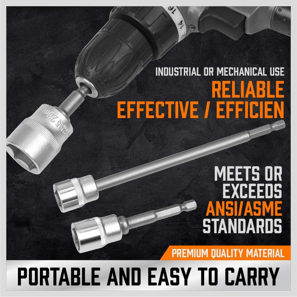 HORUSDY 6Pc Drill Socket Adapter Set, Impact Grade Socket Extension Power Drill Bit Extensions, Hex Shank Adapter Drill Nut Driver Tool Accessory image number 1