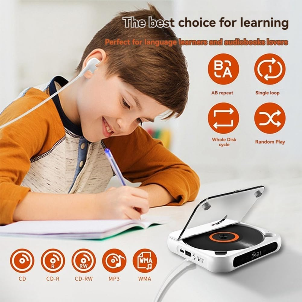 Xioaue Bluetooth CD Player Portable BT Speaker LED Screen Stereo Player Hifi Sound Quali Built in Rechargeable Battery