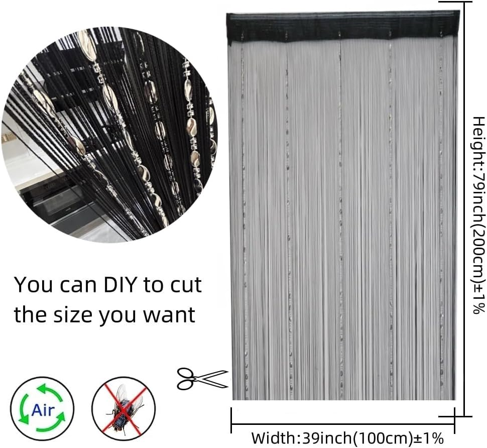 Ave Split 100Cmx200Cm Decorative Door String Curtain Beads Wall Panel Fringe Window Room Divider Blind for Wedding Coffee House Restaurant Parts Door Divider Beads Tassel Screen Decoration (Black25) image number 6