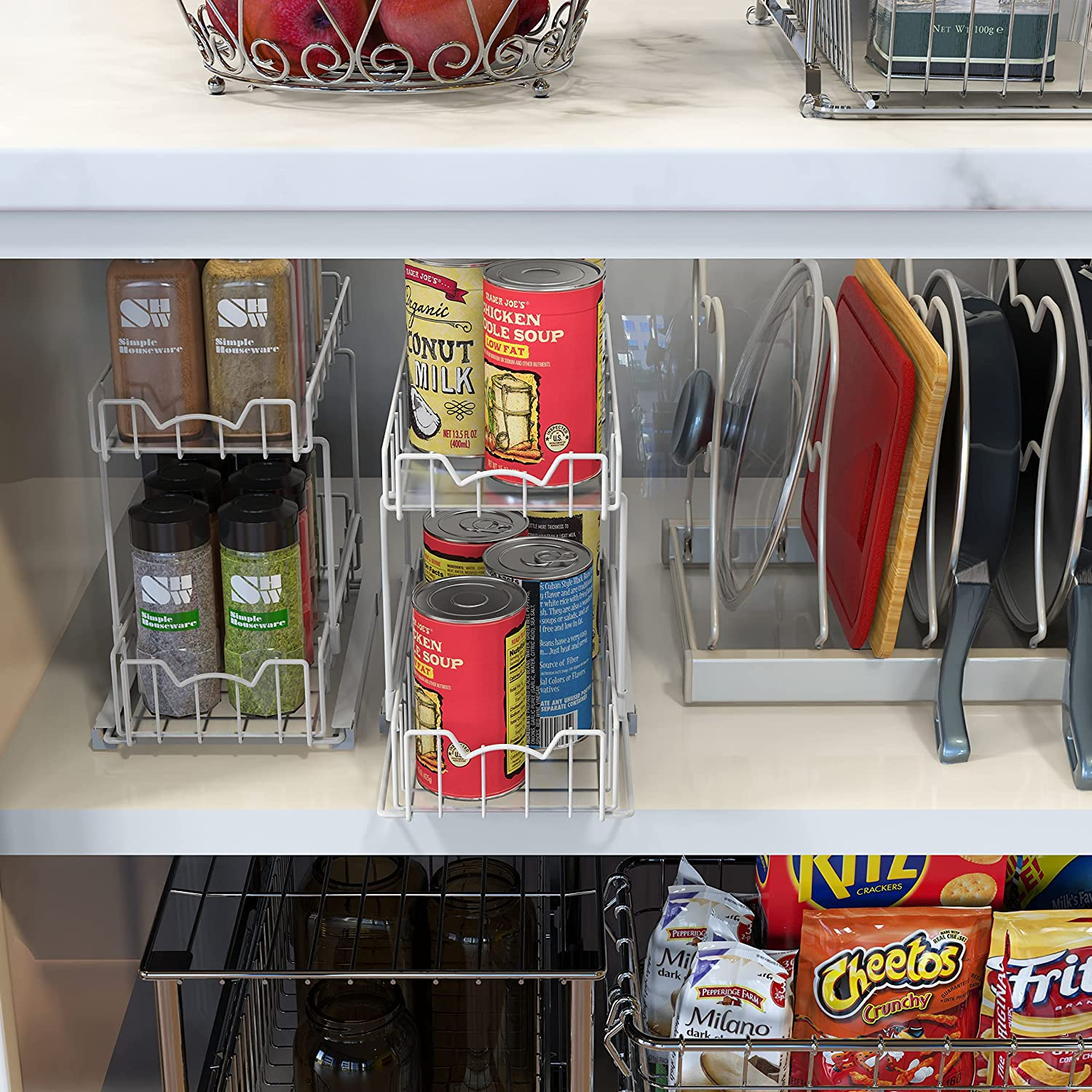 Simplehouseware 2-Tier Slide Out Spice Rack Organiser, White image number 2