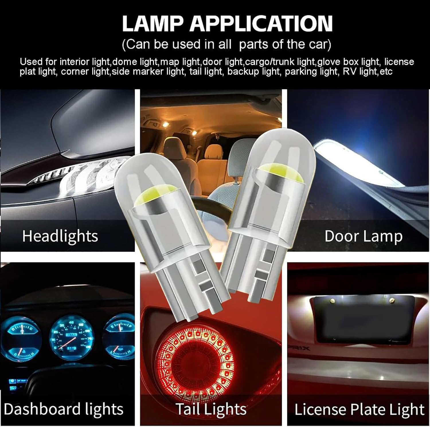 MAEZOE 10-Pack 194 LED Bulbs White, T10 Interior Led Lights Bulb for Cars, 168 2825 T10 W5W 6000K 3030 Bright Chips LED Replacement Bulb for License Plate Lights, Dome Map Light, Courtesy Light Bulbs image number 5