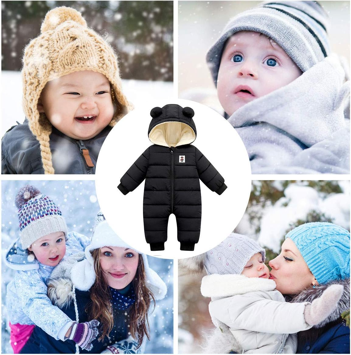 KEOYA Baby Snowsuit Infant Boys Girls Winter Warm Jumpsuit Thick Hooded Bodysuit One Piece Snow Wear Romper