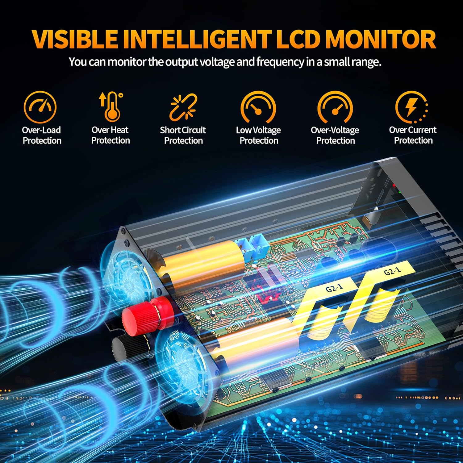 1000W Pure Sine Wave Power Inverter 12V DC to 230V/240V AC Car Converter Power Inverter with LCD Display 2 AC Outlets And1 USB Port, for Caravan, Truck, Cabin, Camping, Boat