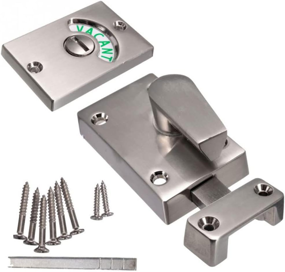 Bathroom Toilet Lock, Zinc Alloy Vacant Engaged Privacy Bolt Door Latch with Indicator for Home, Office and Changing Room - Nickel Brushed