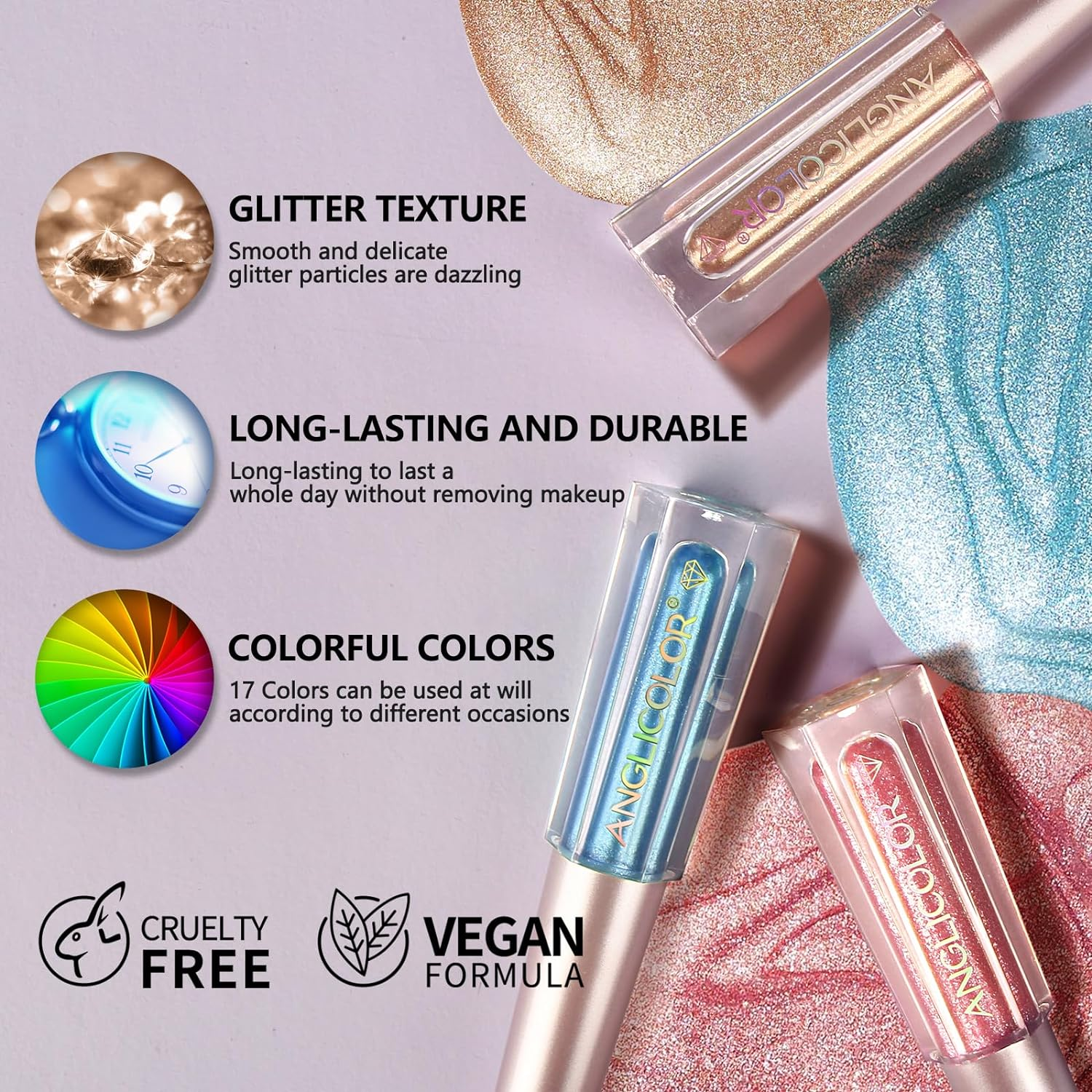 Anglicolor Eyeshadow,Liquid Glitter Eyeshadow,Highly Pigmented Glitter Gel Diamond Eyeshadow, Liquid Eyeshadow & Eyeliner Blendable Shimmer Eyes Makeup,Vegan (#7 Silver) - 05 image number 2