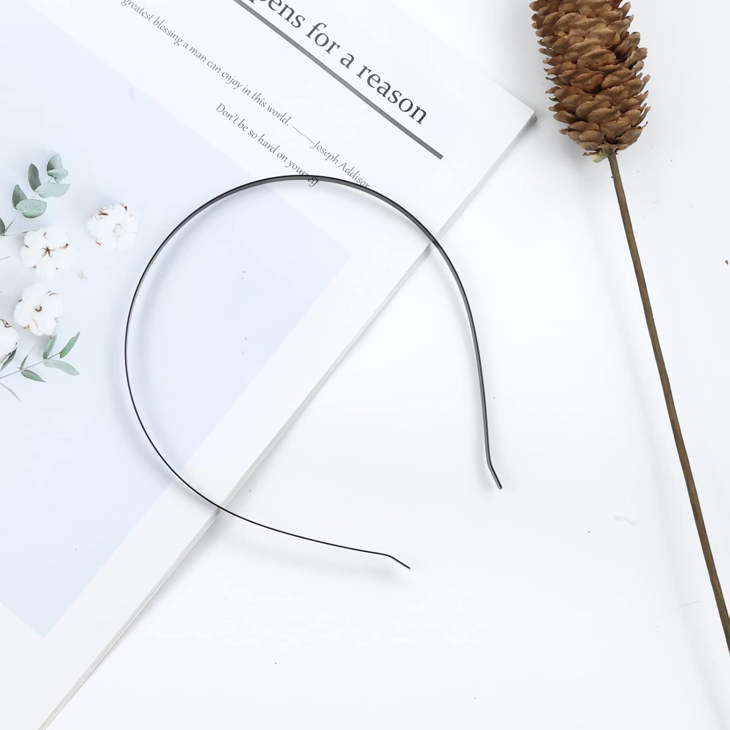 Cinaci 30 Pack 5MM /0.2 Inch Wide Thin Blank Plain Smooth Metal Base DIY Headbands Hair Bands for Women Men Girls Hair Accessories Craft Silver Gold Black (Black) image number 2