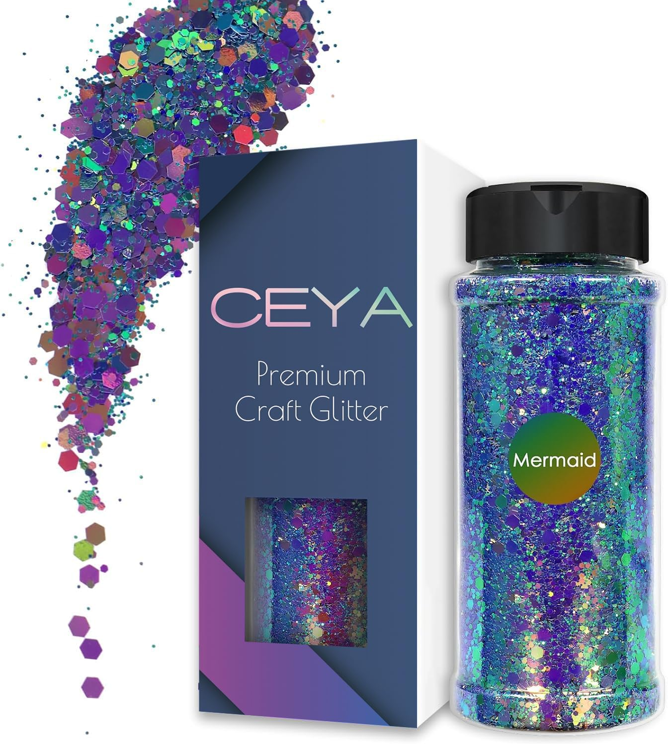Ceya Chameleon Chunky Glitter, 3.5Oz/100G Mermaid Color Shift Craft Glitter Powder Color Changing Iridescent Flake Sequin for Epoxy Resin, Nail, Tumbler, Slime, Phone Case, Party Decor, Jewelry Making - Colorful Party image number 4