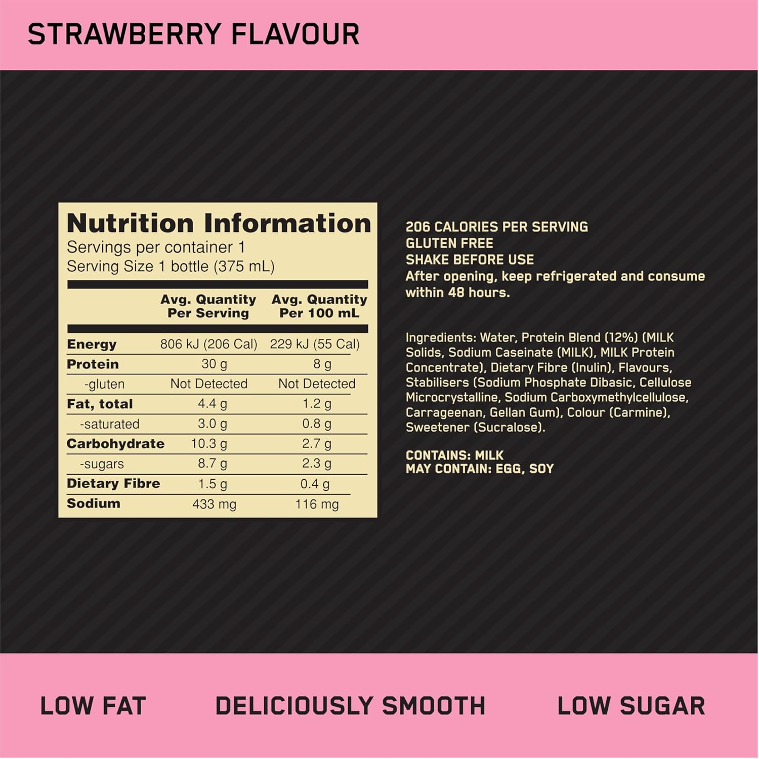 Optimum Nutrition High Protein Shake, Strawberry (Pack of 12) image number 3