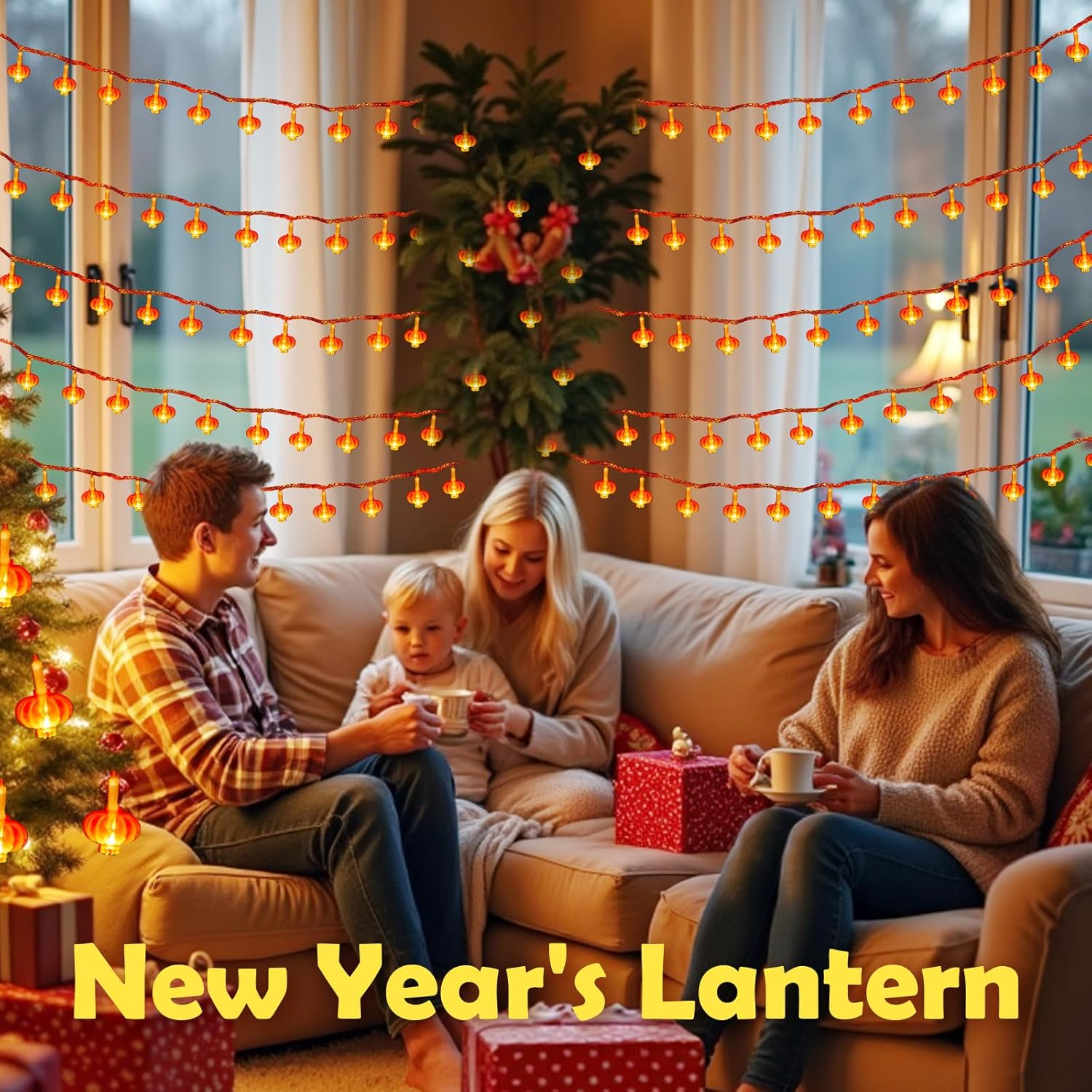 Chinese New Year Mini Red Lantern String Lights, 6M 40 LED Lantern Lights for Indoor Outdoor Festival Decor, Warm White Holiday Party Decoration for Spring Festival Year of the Horse 2026, No Battery image number 1