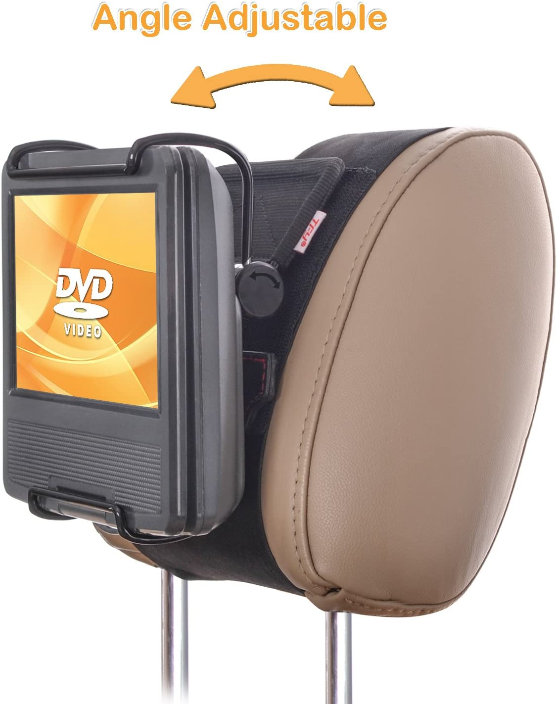 TFY Universal Car Headrest Mount Holder with Angle- Adjustable Holding Clamp for 7-9 Inch Swivel Screen Portable DVD Players, Black image number 2