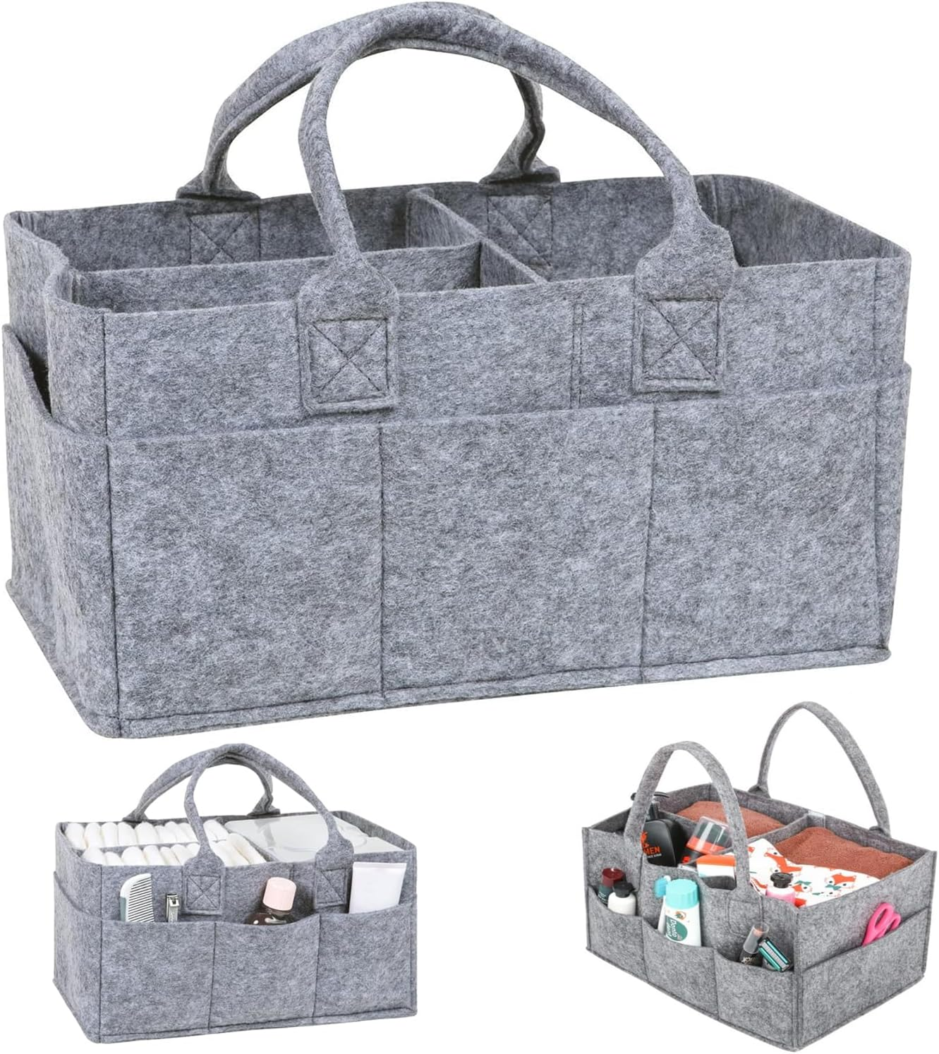 Mumoo Bear Baby Diaper Caddy Organizer for Changing Table, Nursery Storage Bin Basket with Handle, Felt Diaper Organizer Suitable for Indoor Outdoor -Grey image number 1