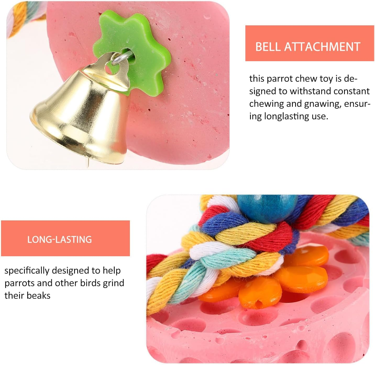 COHEALI Bird Beak Grinder with Bell Parakeet Mineral Block Natural Bird Grinding Stone Chewing for Parrots Cockatiels Conures and Small Pets