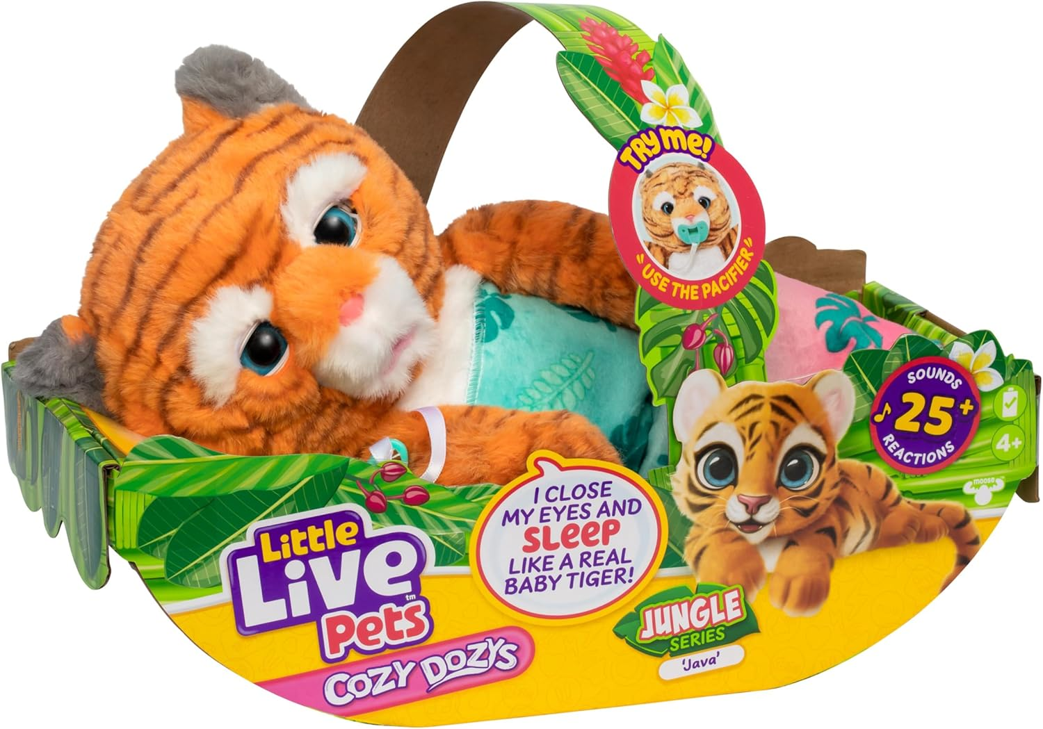Little Live Pets Cozy Dozys Jungle Series Java the Tiger Interactive Plush Toy Tiger. 25+ Sounds and Reactions. Magical Eye Movement. Blanket, Pacifier and Batteries Included. for Kids Ages 4+. image number 3