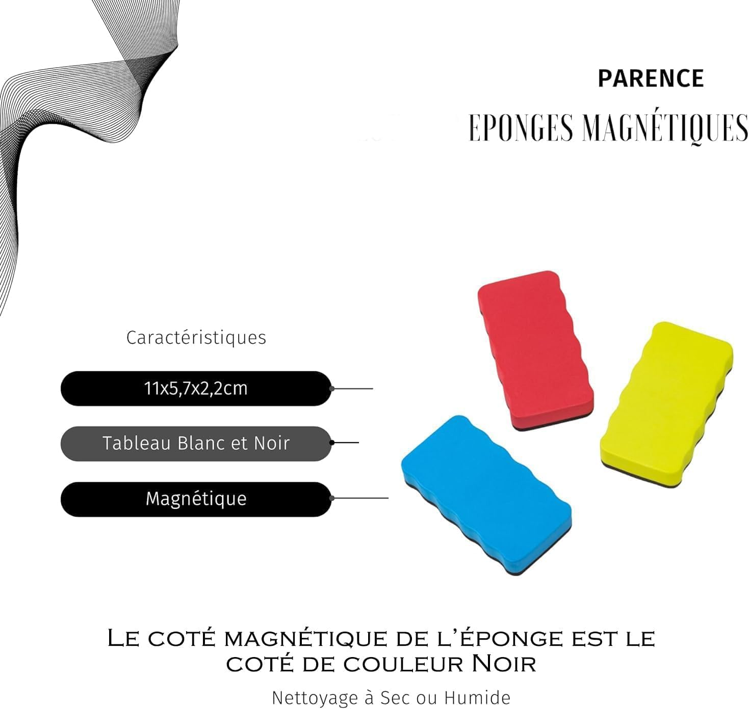 Parence - Magnetic Sponge for Whiteboard - Brush for Dry or Wet Cleaning of Your Board - Magnetic, Whiteboard and Board, 11X5.7X2.2Cm - Random Colour image number 3