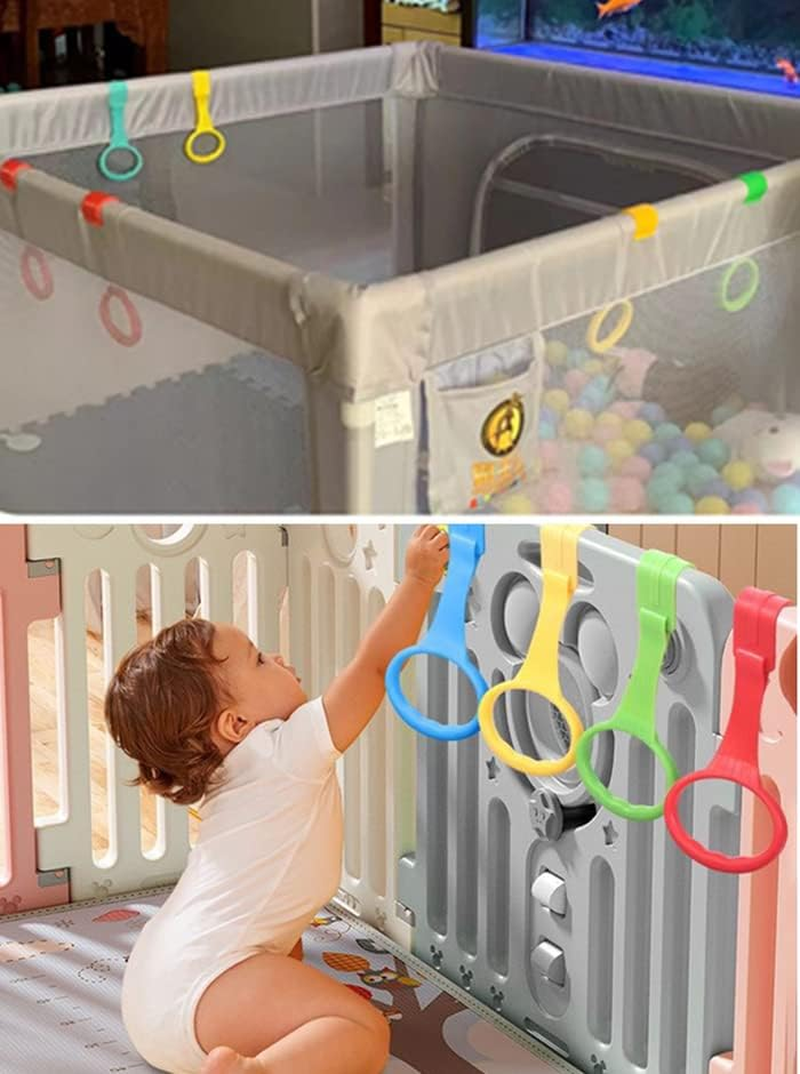 CAASFOOY 8 Pieces Baby Pull up Rings, Baby Crib Pull Ring Baby Walking Exercises Assistant Rings Toddler Walking Training, Baby Standing Walker Rings image number 4