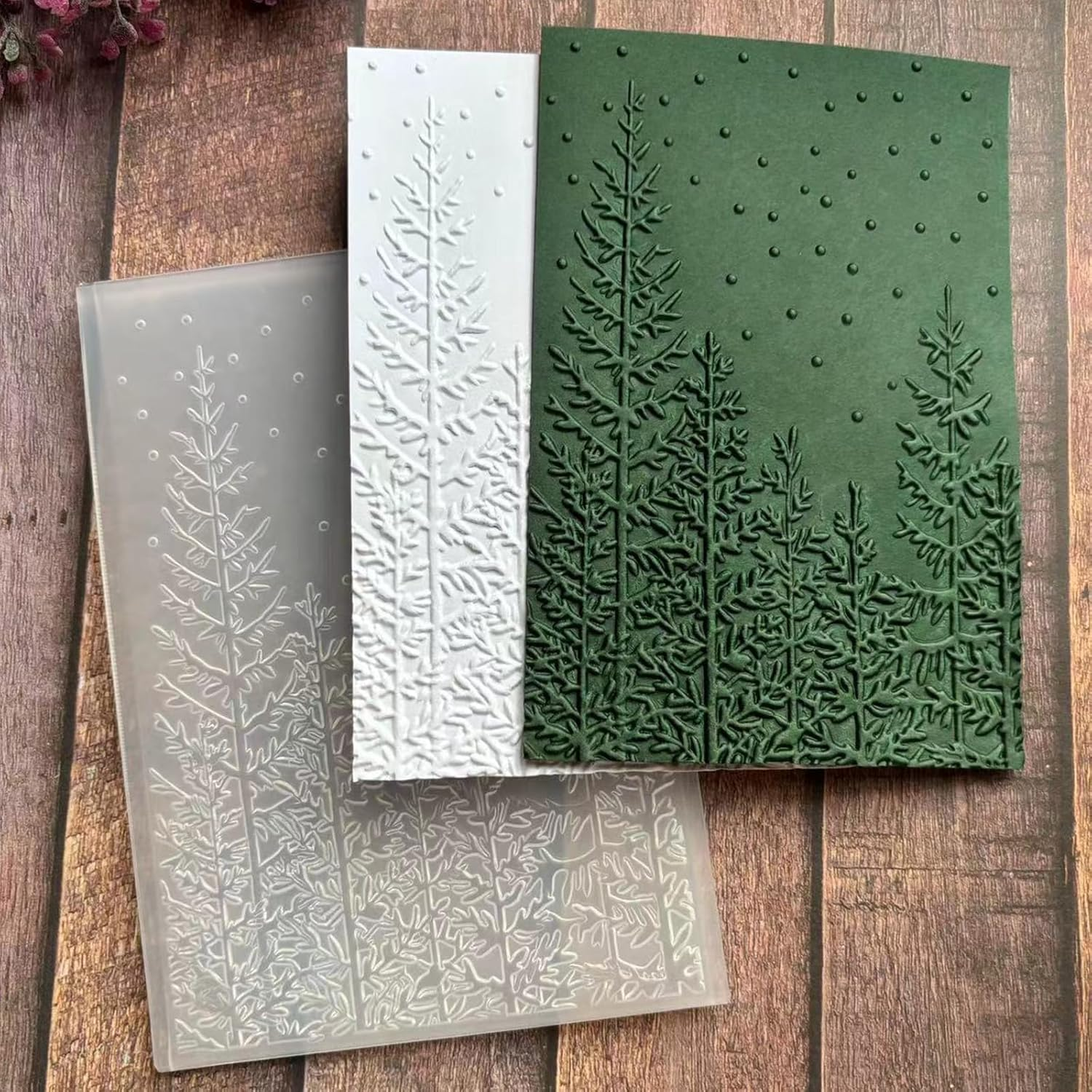 3D Embossing Folder, 6.42X4.53 Inch Pine Tree Embossing Plate Plastic Embossed Template Embossing Folder for Making Cards Scrapbooks Paper Albums DIY Crafts image number 4