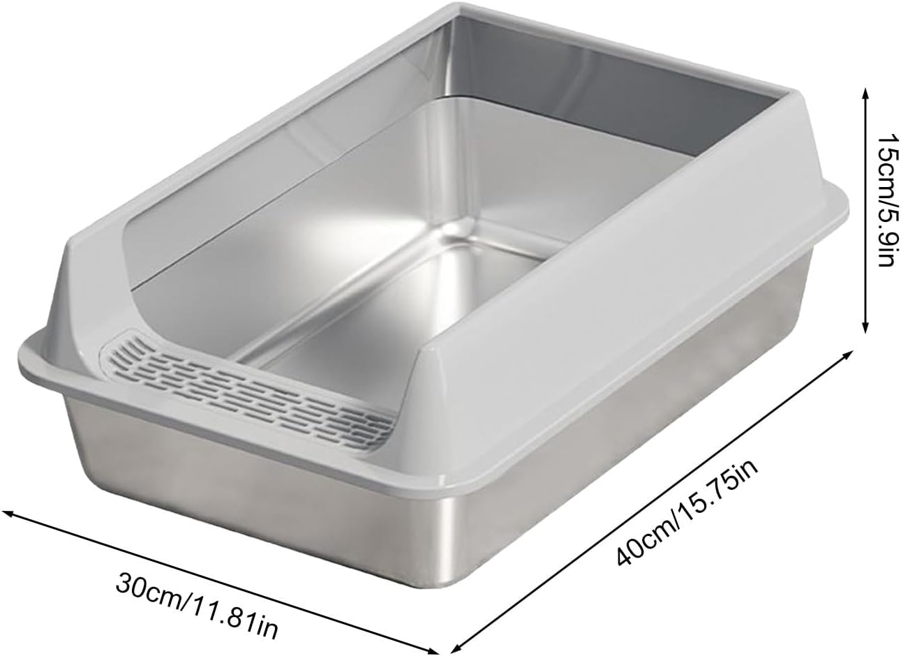 Davivian Stainless Steel Cat Litter Tray | Stainless Steel Cat Litter Tray Splash-Proof with Shovel | Urine Leakage Protected Pet Supplies | for Small and Medium Cats Home Garden Balcony Patio Use image number 2