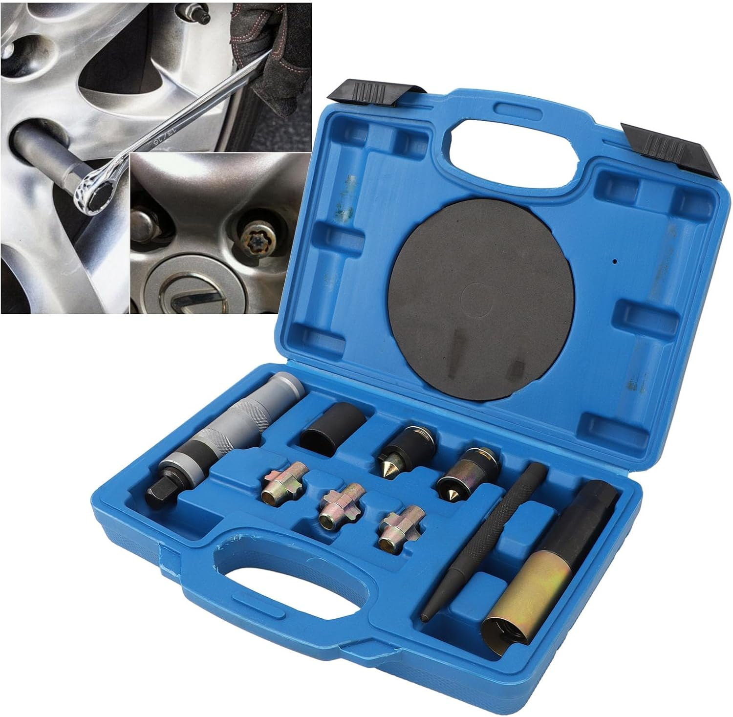 Wheel Lock Removal Kit, 10PCS Universal Steel Wheel Lock Lug Nut Remover Drive Impact Easy Out Bolt Extractor Socket Set with Carrying Case for Spinning Mcguard Type Locking Nuts image number 6