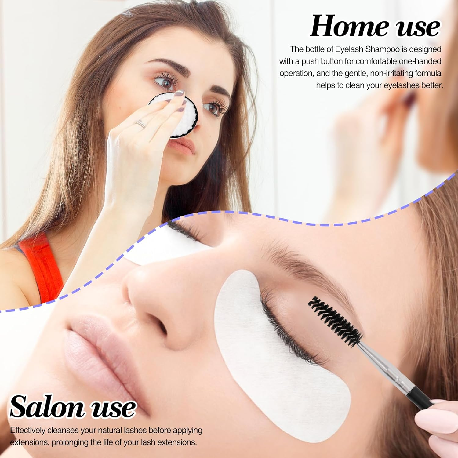 LZM Lash Shampoo Lash Cleaner - Eyelashes Wash Cleaning Kit for Cluster Lashes/Eyelash Extensions Bath Cleanser Foam, Soap, Care Oil Free, Professional Salon Use and Home (60Ml, 3-IN-1 SHAMPOO KIT) image number 1