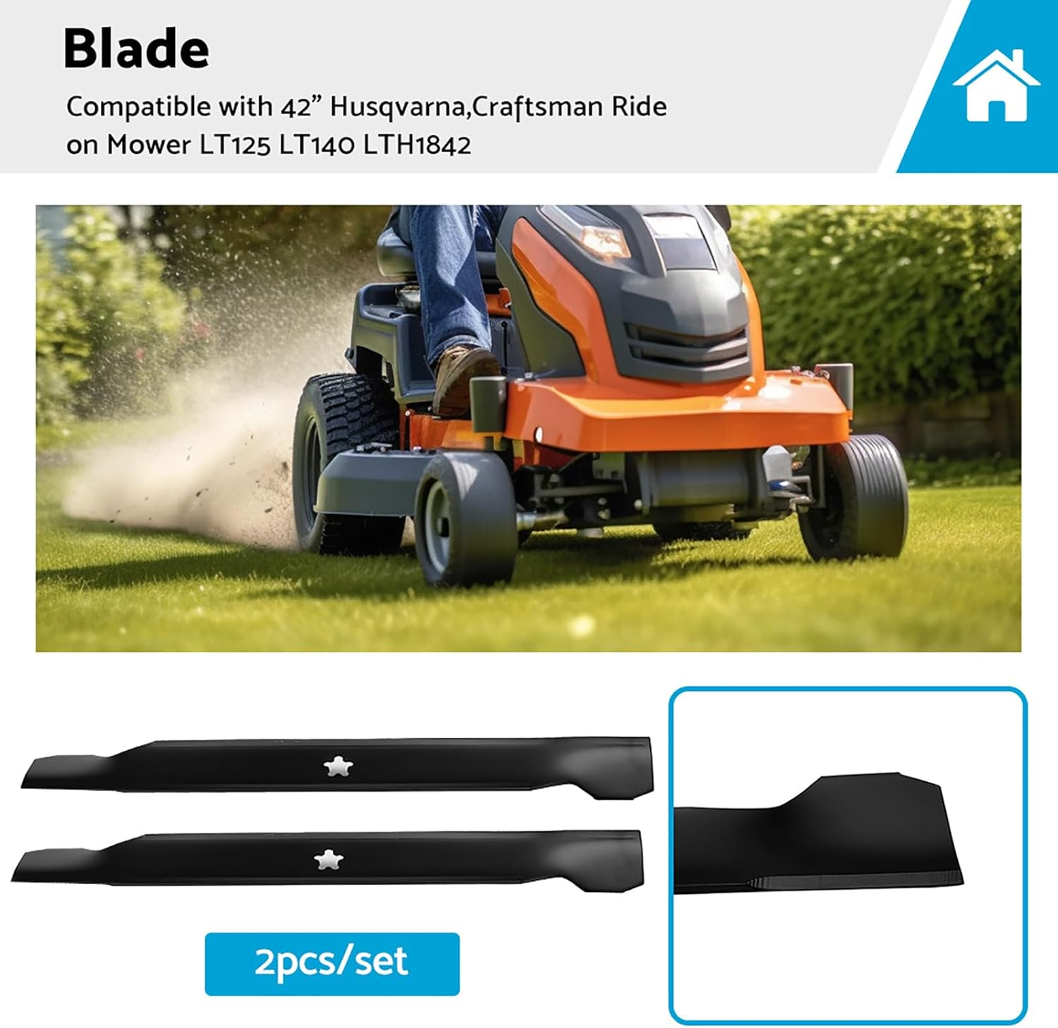 2PCS Lawn Mower Blades Suitable for 42" Craftsman Ride on Mower LT125 LT140 LTH1842 image number 3