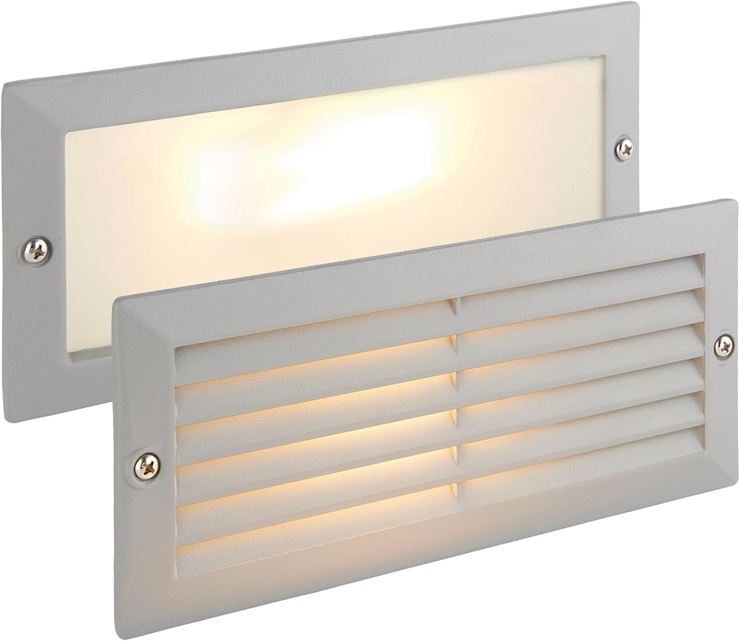 ECO Outdoor Black Aluminium & Frosted Glass Brick Light with Grille and Plain Front Panels - IP44 Rated
