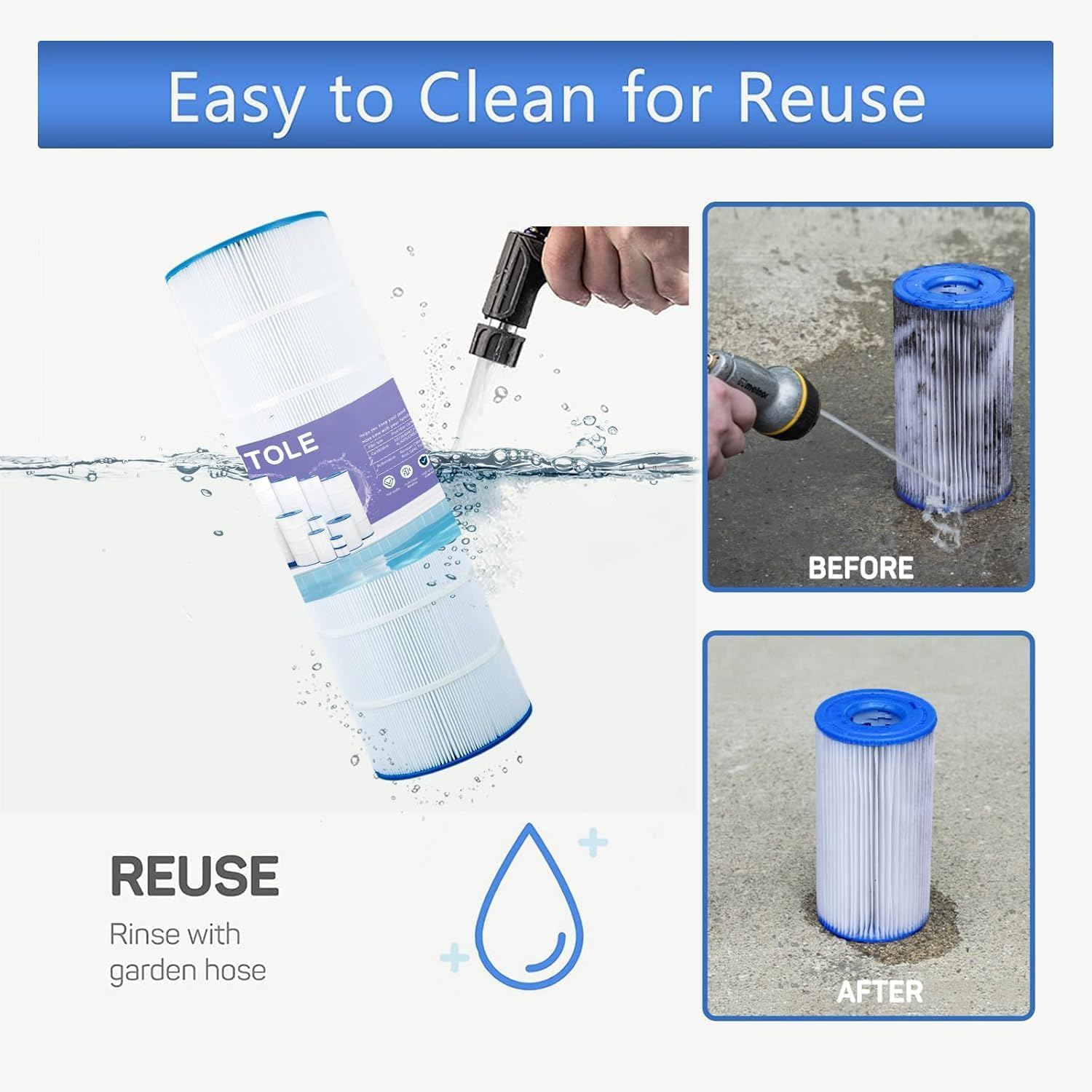 PAP150 Pool Filter Cartridge Replaces Cc150,Ccrp150,Ultral-C4,Pp-C4,Pp-C4-M,C-9415,R173216,59054300,Filbur FC-0687,160317,160355,160352，L X OD: 31 1/8" X10 1/16",150 Sq. Ft.(1 Pack) image number 3