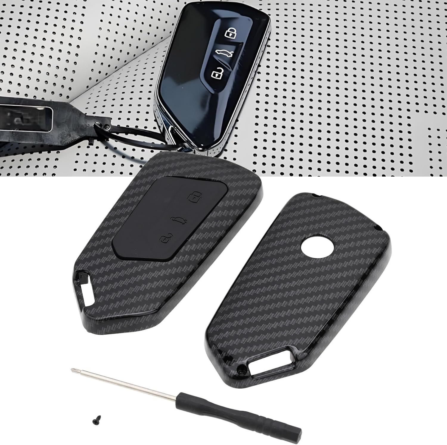 VGOL 3 Keys Carbon Key Cover Compatible with Volkswagen Golf 8 (CD) image number 2