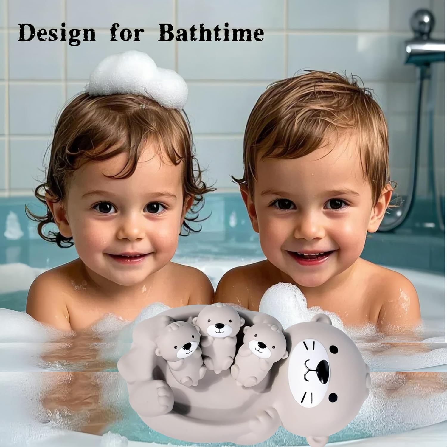Cute Otter Family Bath Toy Set - 1 Mother Otter & 3 Baby Otters | Floating, Soft, & Interactive Bathtub Toys for Infants, Toddlers & Kids | Bathtime Play & Imaginative Learning image number 4