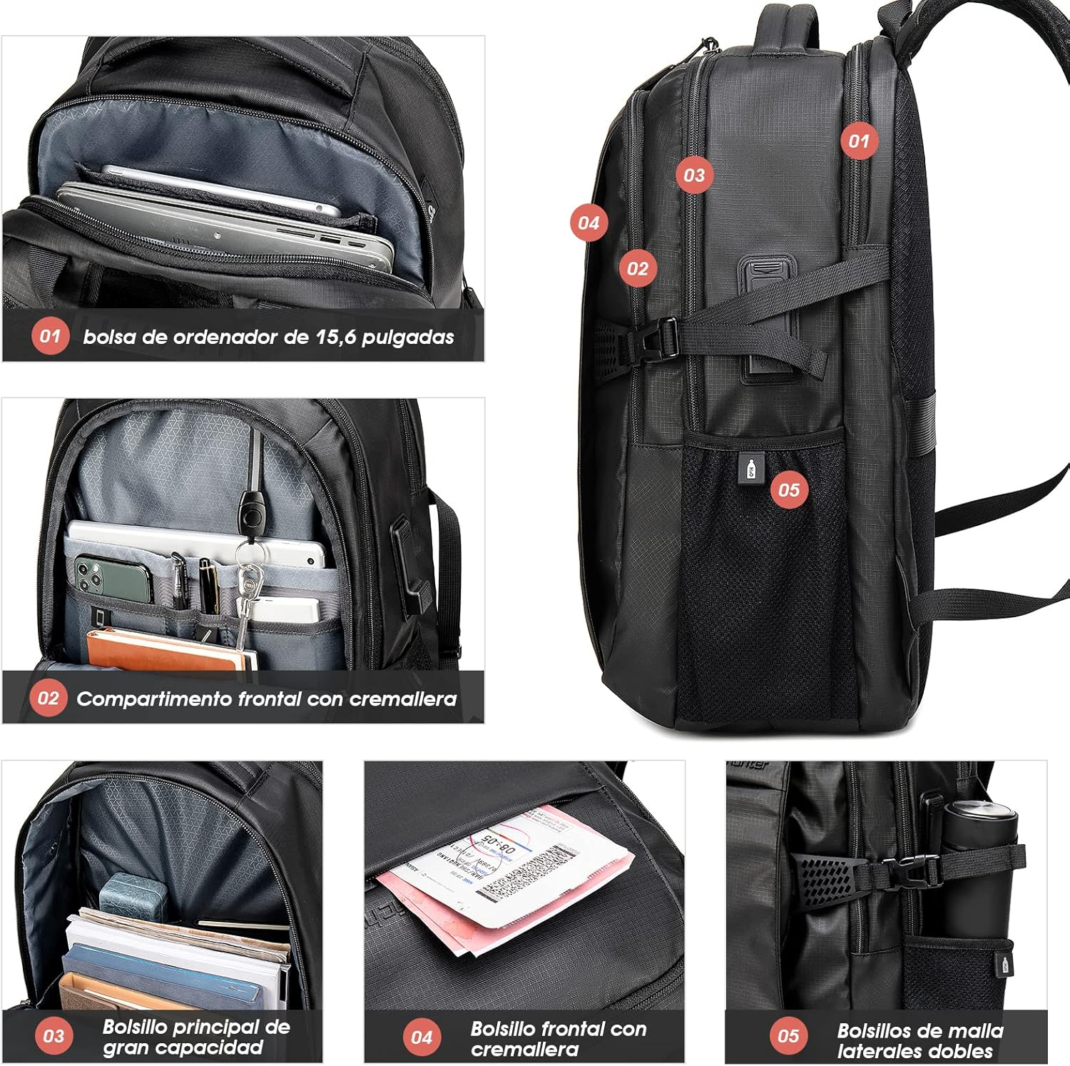 Laptop Backpack, ARCTIC HUNTER AH Anti-Theft Waterproof Backpack with USB Charging Port, Business Backpack with Multiple Compartments 15.6 Inch image number 4