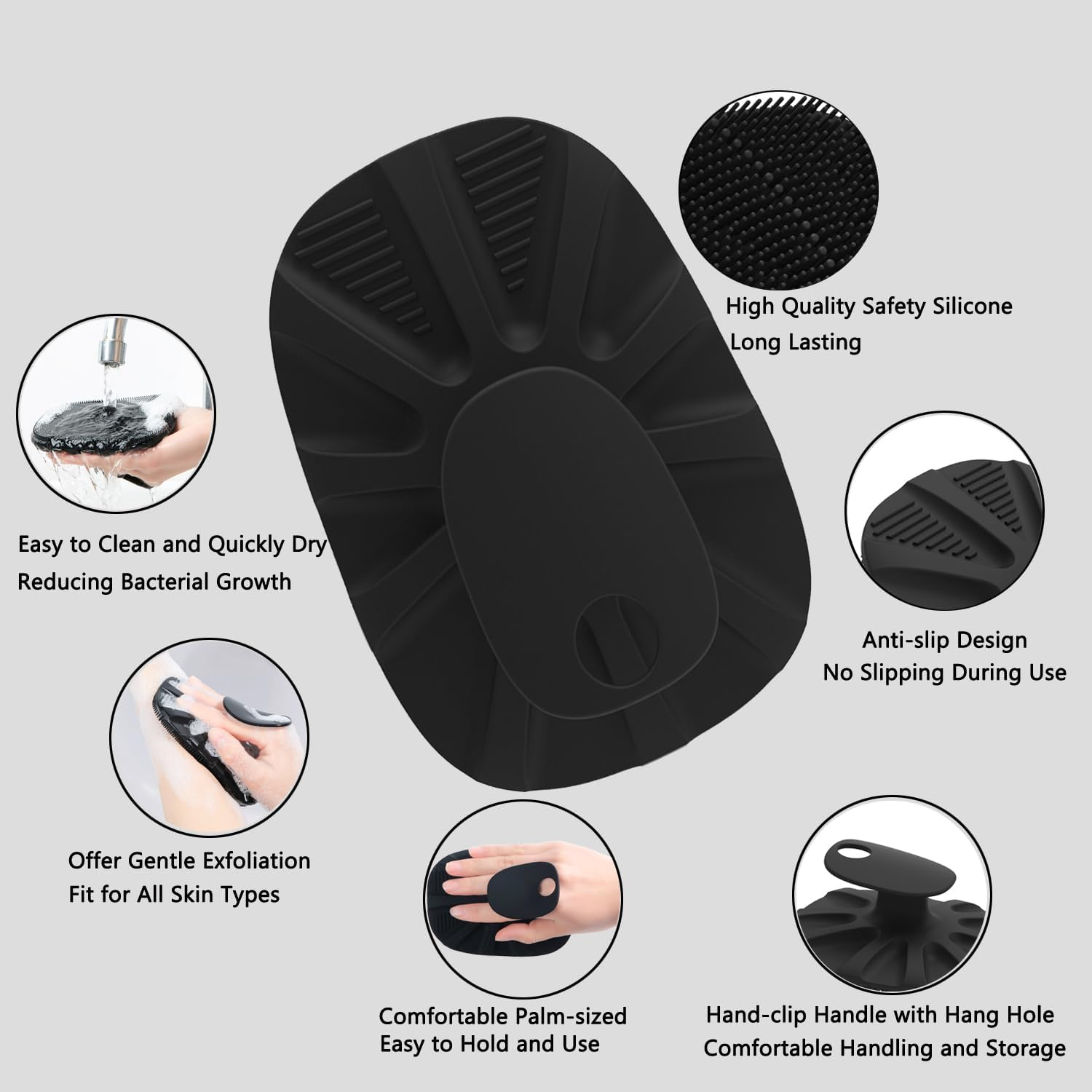 Hieerbus Silicone Body Scrubber Shower Bath Brush for Men Women Nourishing, Cleaning & Exfoliating - No-Slip Handle,Lather Well, Long Lasting, Easy to Clean & More Hygienic Loofah,1 Pack,Black - Army Green image number 6