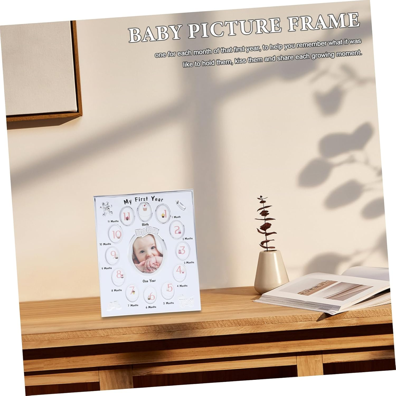 White Months Photo Frame Newborn Growth Record Display Rack for Boy Girl Cherishing Memories with Safe Material and Creative Design