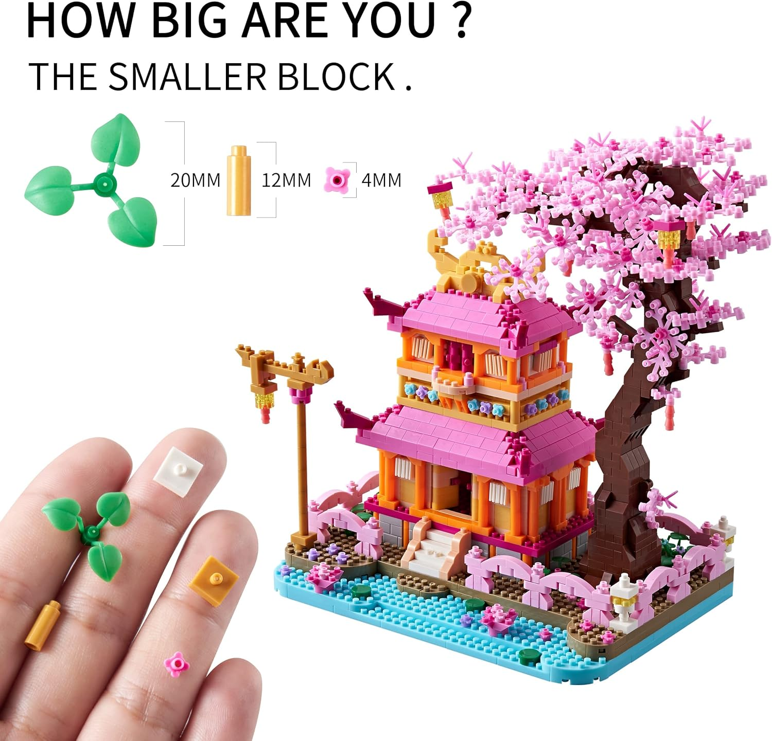 Japanese Cherry Blossom Tree Building Set with Gift Box Sakura Treehouse Plants Architecture Micro Blocks, Toys for Kids and Adults, 1810 PCS (With 2 Figure)