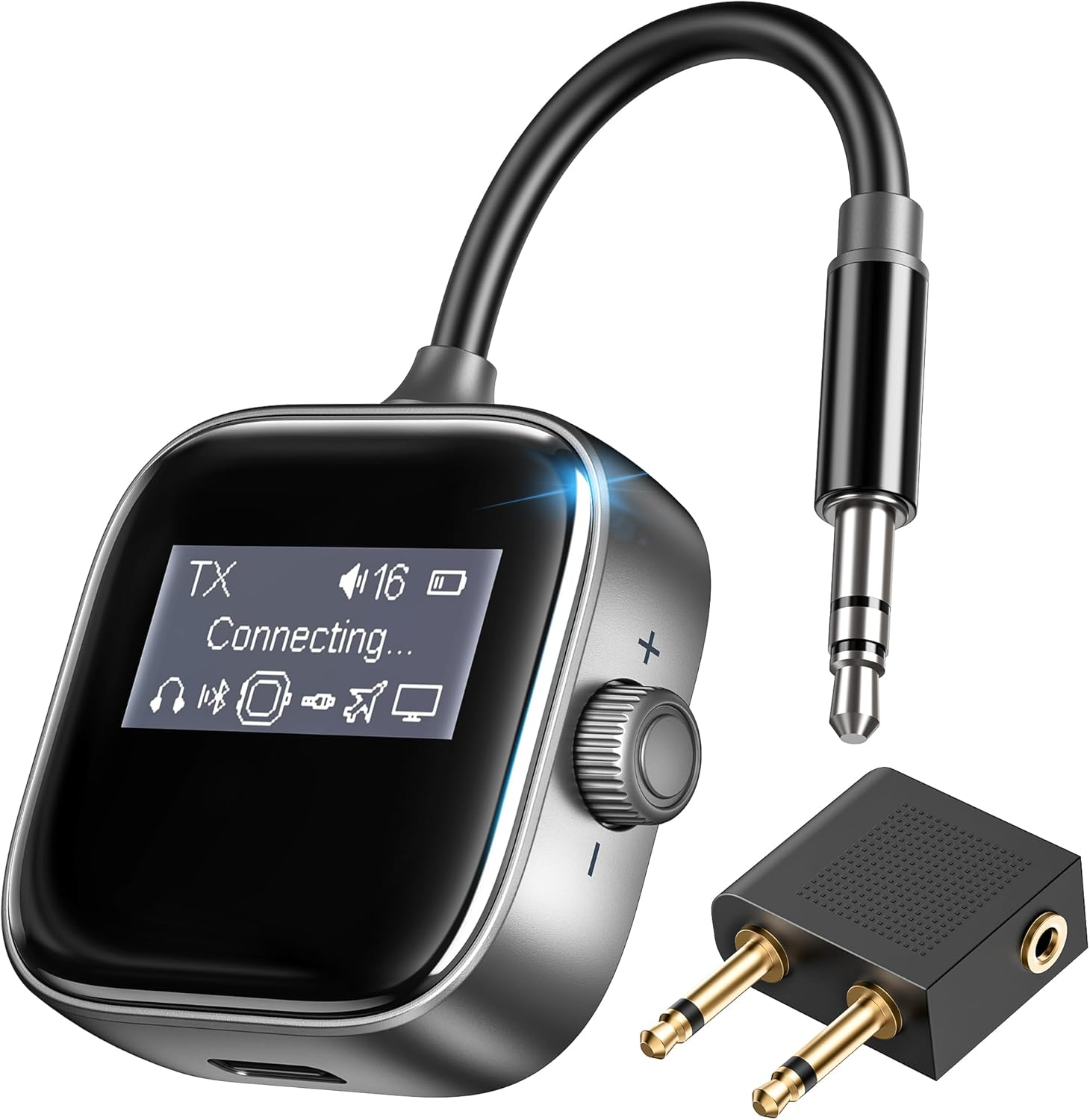 LENCENT Airplane Bluetooth 5.3 Adapter, 2 in 1 Bluetooth Transmitter & Receiver for Airpods or Headphones Dual Pairs, HD Display, 3.5Mm AUX Jack Wireless Audio Transmitter for Planes, TV, Car image number 4