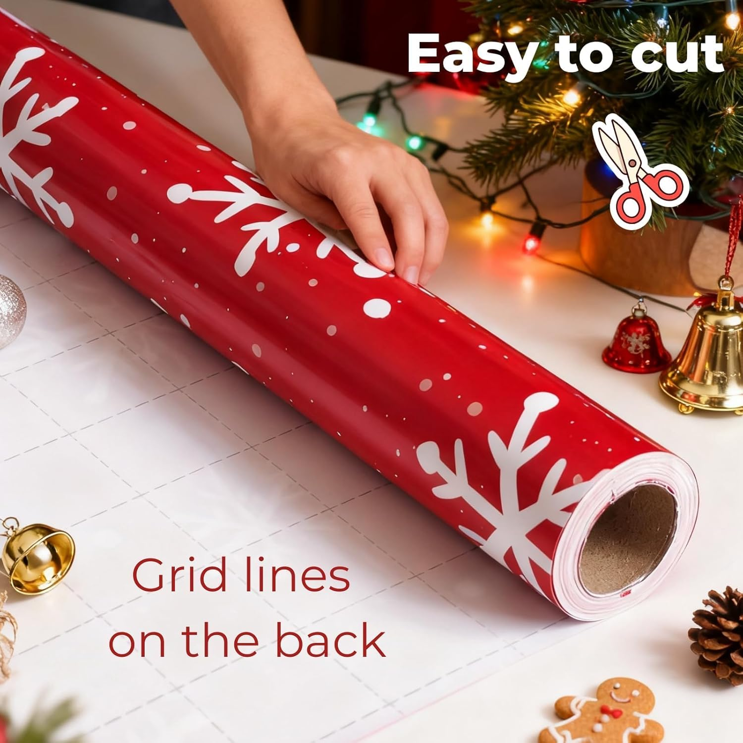 Christmas Wrapping Paper Roll- 17 Inch X 33 Feet Snowflake Design for Christmas,Winter,Holiday (Red + White) - Green + White image number 6