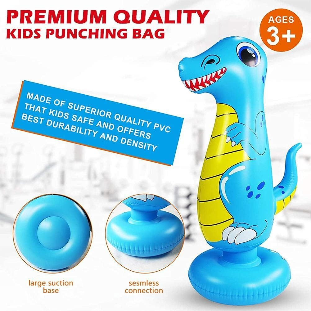 Punching Bag for Kids 47" Inflatable Dinosaur Bop Bag Free Standing Boxing Bag for Immediate Bounce Back Heavy Punching Bag for Practicing Karate,Taekwondo,De-Stress Boxing Bag for Boy/Girl - Blue image number 5