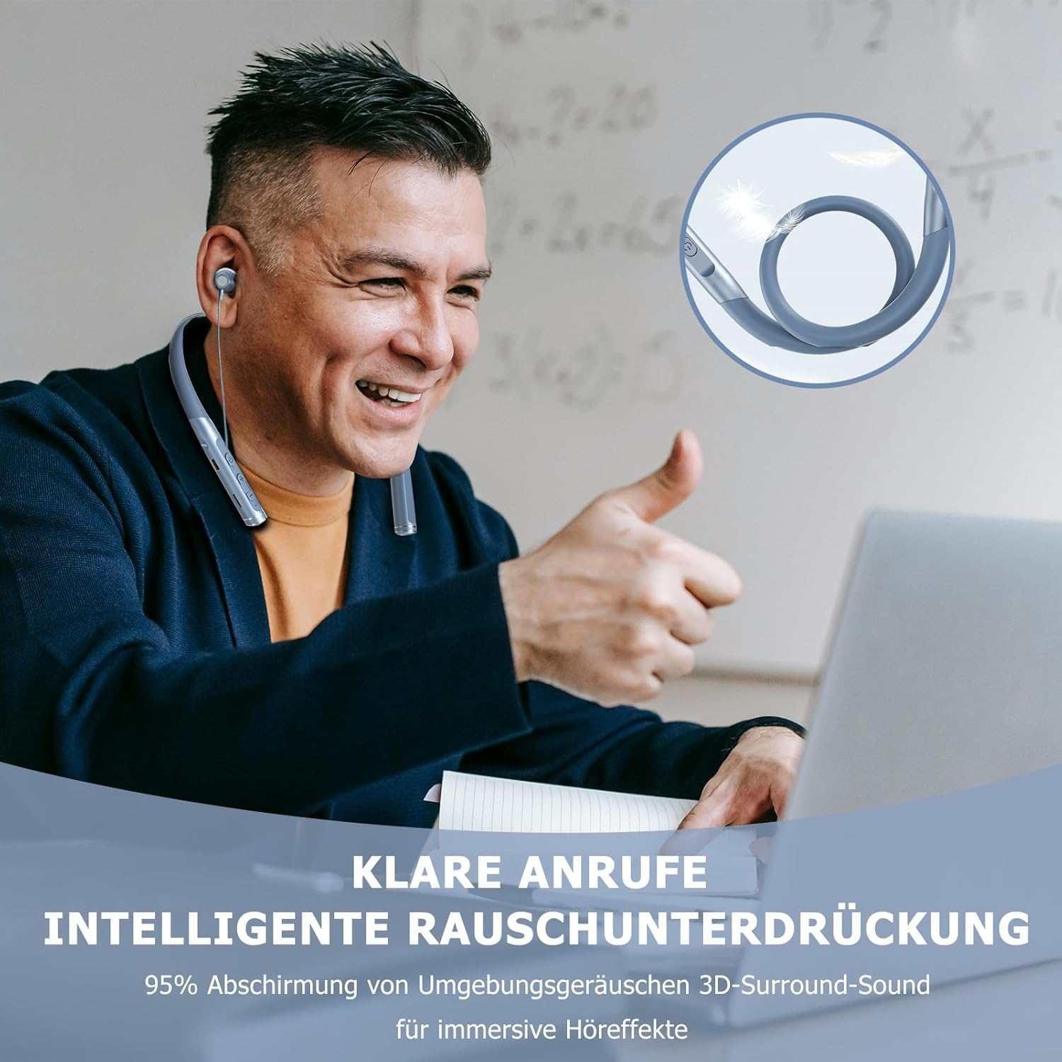 Bluetooth Headphones in Ear Wireless with Neckband Waterproof Sports Headphones Microphone Noise Cancelling Headphones Headset Torch Earphones with Cable Wireless Earbuds for Running Jogging Sports image number 6