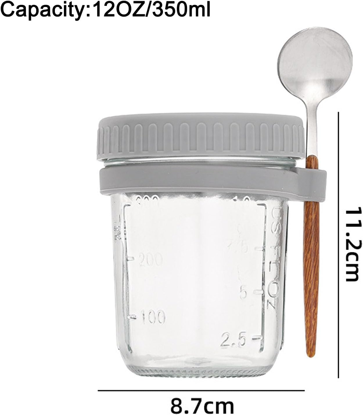 UPAUS 4 Pack Overnight Oats Containers with Lids and Spoons, 12Oz/350Ml Glass Mason Overnight Oats Jars, Leak Proof Oatmeal Container Meal Prep Jar for Cereal Fruit Vegetable Milk Salad Yogurt image number 2