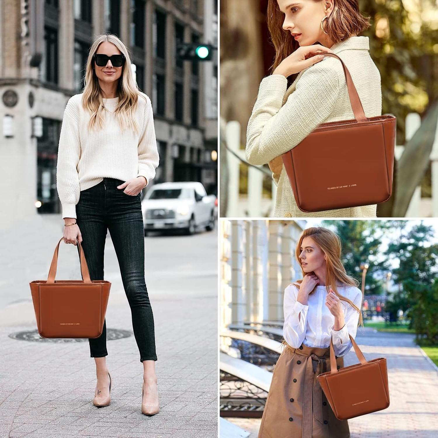 Lunch Bag for Women, 9.5L Insulated Lunch Bag,Pu Leather Lunch Bag, Waterproof and Leakproof,With Compartments,Widened Handles, Large Capacity and Foldable, Suitable for Office, School,Outdoor (Brown) image number 6