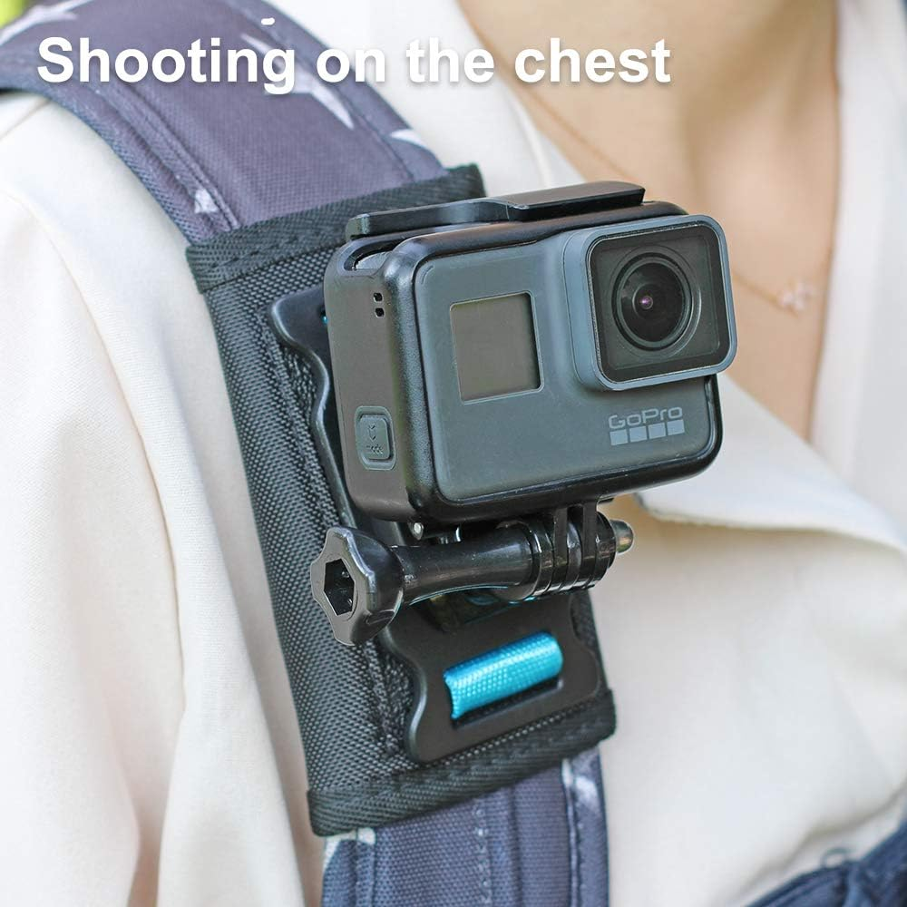 SKEZN Backpack Shoulder Strap Mount Camera with Adjustable Shoulder Pad and 360 Degree Rotating Base Compatible with Gopro Hero 12 Black, Hero 11/9/8, DJI Action 4/3 and More (4.3 * 2.8 * 2.2 In) image number 2